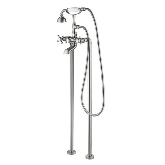 Eisen Home SevenFalls 8019 Telephone Double Lever Handles Clawfoot Floor Mounted Tub Filler with Handheld Shower Brushed Nickel Brushed