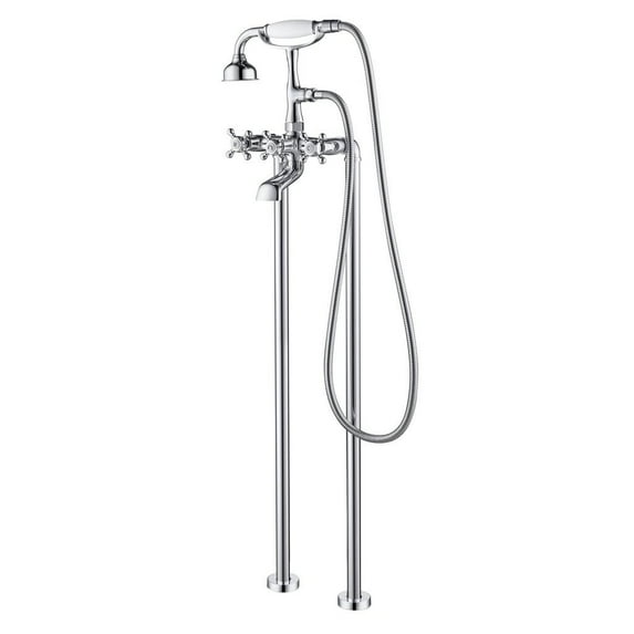 Eisen Home SevenFalls 8019 Telephone Double Lever Handles Clawfoot Floor Mounted Tub Filler with Handheld Shower Polished Chrome Polished