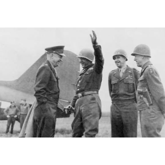 Eisenhower as Supreme Allied Commander meets with Patton, Clark & Bradley-Fine art canvas print (20" x 30")