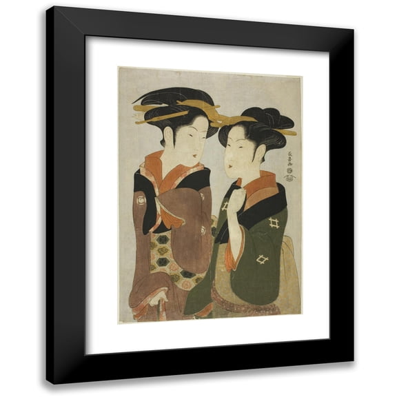 Eishōsai Chōki 14x18 Black Modern Framed Museum Art Print Titled - Kan, a Waitress of the Izutsuya, and the Geisha Fuseya of the Ogiya (C. 1794)