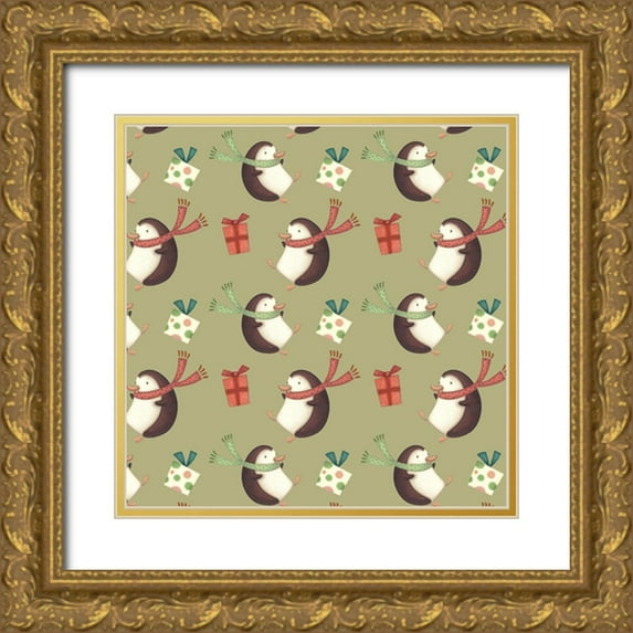 Eisner, Viv 12x12 Gold Ornate Wood Framed with Double Matting Museum Art Print Titled - Sledding Snowmen Collection F