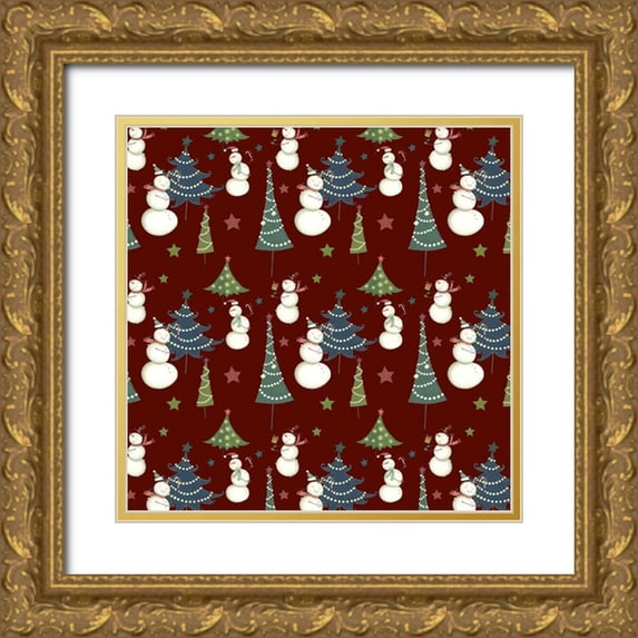Eisner, Viv 12x12 Gold Ornate Wood Framed with Double Matting Museum Art Print Titled - Sledding Snowmen Collection I