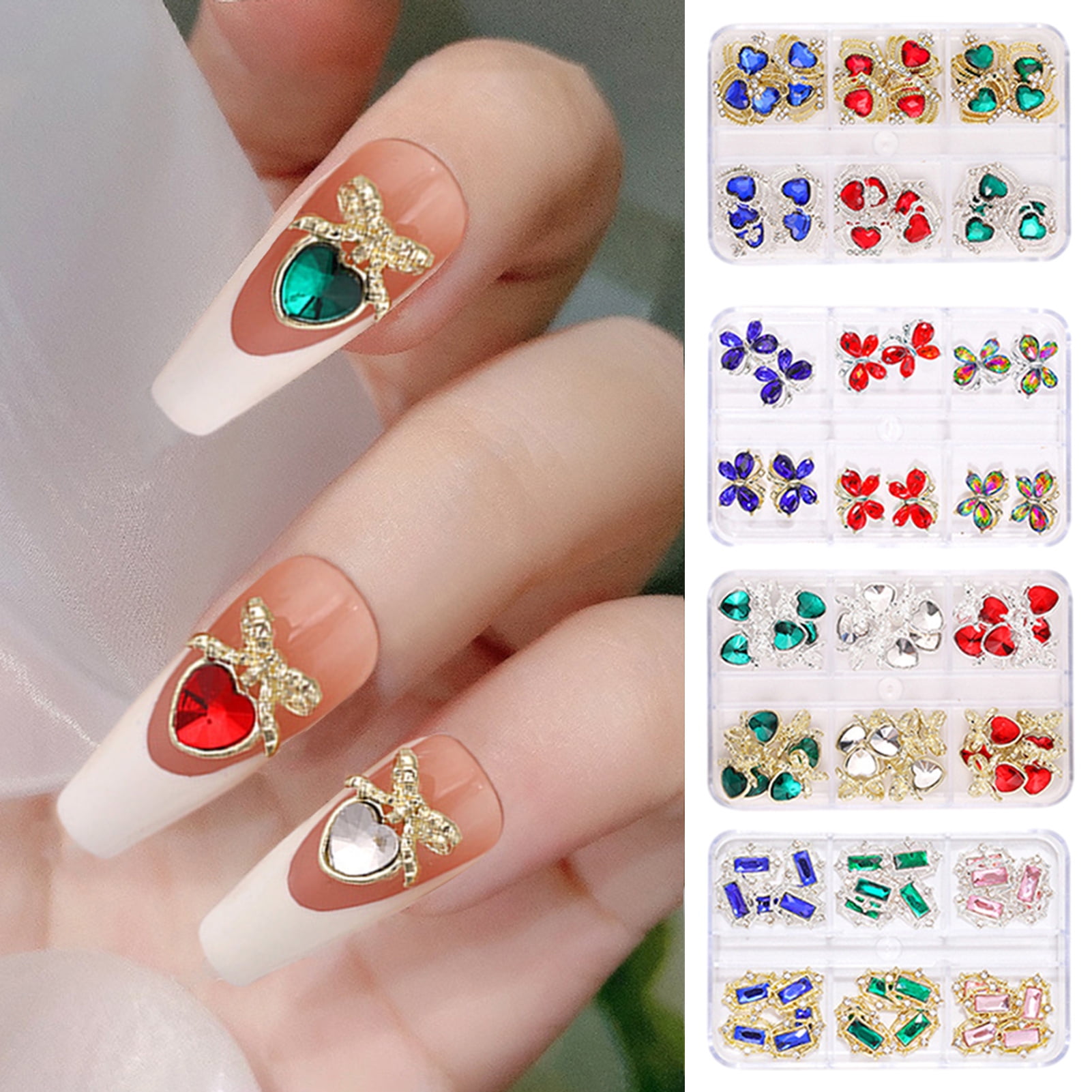 Eisoary 1 Box DIY Nail Art Rhinestones Decoration 3D Heart Butterfly