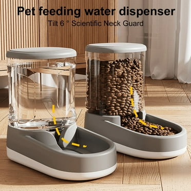 Eisoary 3.8L Pet Water Dispenser Feeder Automatic Gravity Food Bowl Large Capacity Unplugged Safe Convenient Refill Pet Feeder for Small Medium Pets Cats Dogs Grey Size A