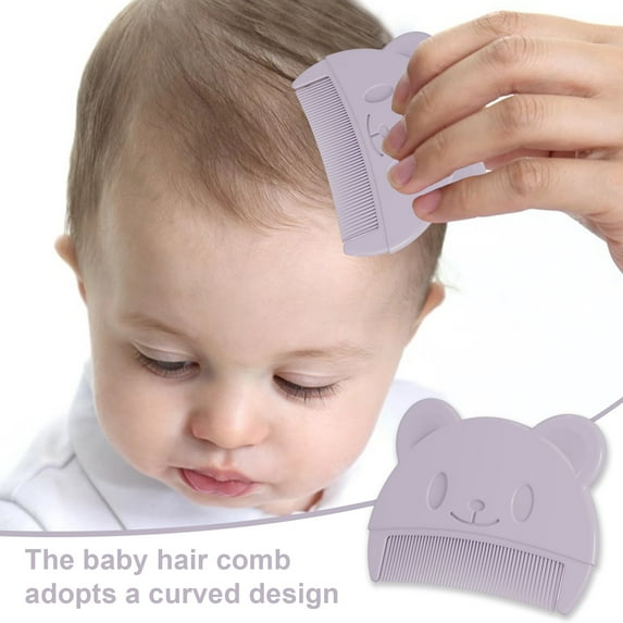 Eisoary Cartoon Bear Baby Comb Portable Fine Tooth Cradle Hat Removal Ergonomic Food Grade Plastic Infant Newborn Boys Girls Scalp Brush Blue