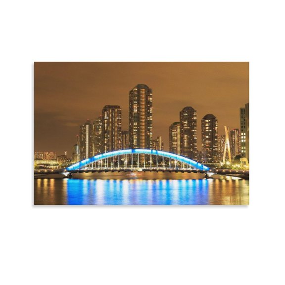 Eitai Bridge Night View Canvas Art Poster And Wall Art Picture Print Modern Family Bedroom Decor Posters,Unframe-style,08x12inch(20x30cm)