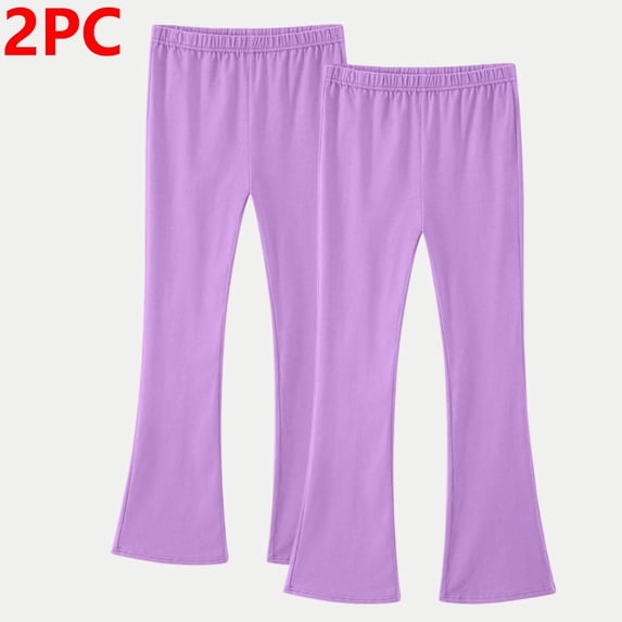 Eiyaclvo 2 Pack Flare Leggings for Girls Casual Elastic Waist Dance Yoga Pant Bell Bottom Stretchy Bootcut Leggings for 3-14 Years
