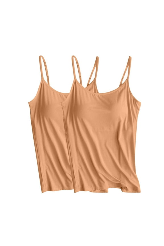 2 Pack Womens Camisole Tank Tops with Built in Bra Adjustable Spaghetti Strap Scoop Neck Cami Top Soft Summer Basic Workout Tank Top