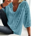 thumbnail image 1 of Eiyaclvo 3/4 Sleeve T Shirts for Women Summer Trendy Lace Eyelet Tops U Neck Solid Color Tees Casual Loose Fit Clothes Comfy Lightweight Shirts, 1 of 6