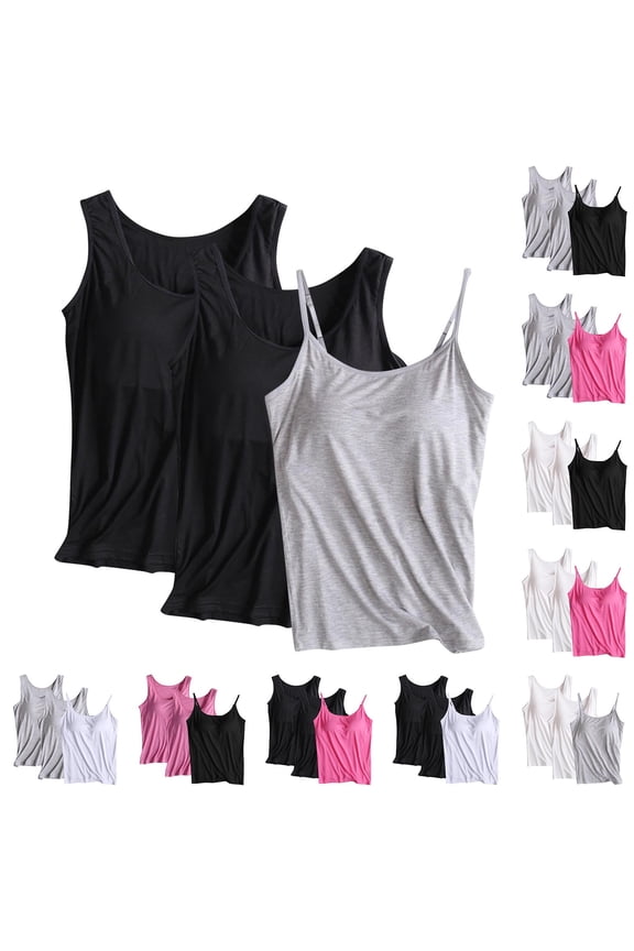 3 Pack Tank Tops with Built in Bra for Women Modal Padded Camisole Tops Stretch Cami Undershirt Yoga Workout Tank Top
