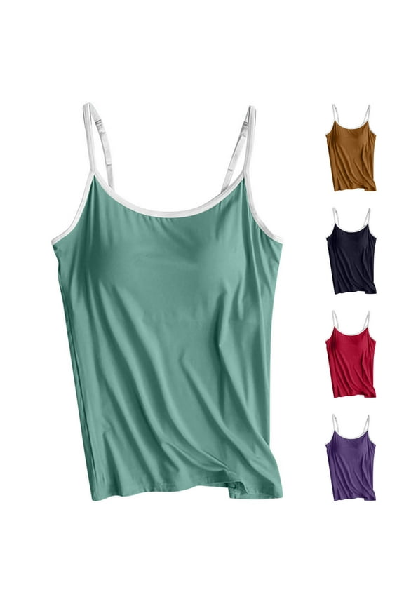 Camisole Tank Top with Built in Bra for Women Adjustable Spaghetti Strap Cami Tank Basic Yoga Sports Tank Shirts