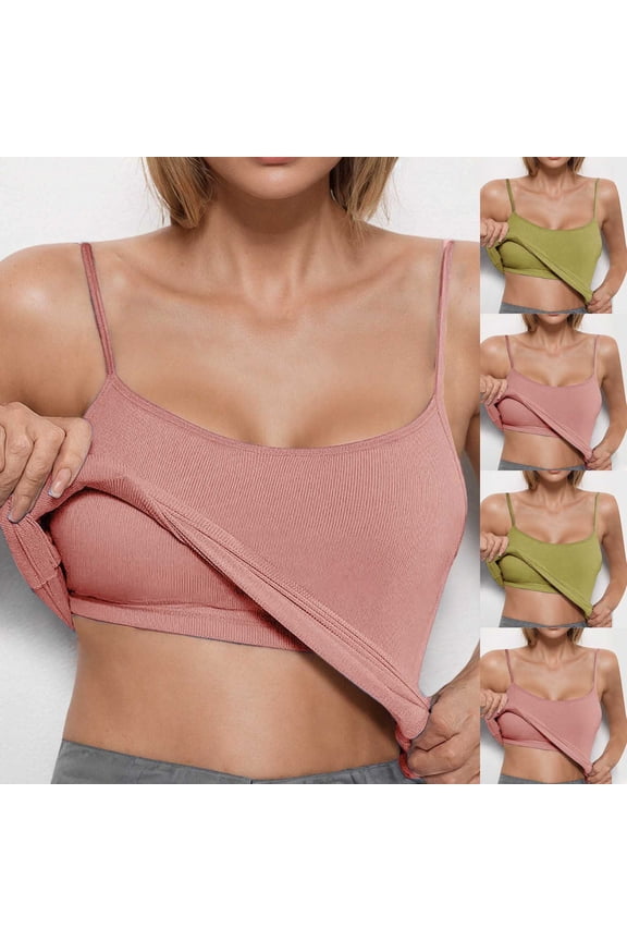 Camisole Tank Tops with Built in Bra for Women Summer Casual Spaghetti Strap Cami Shirts Ribbed Comfy Stretch Padded Shirt