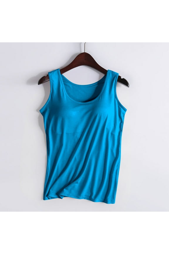 Camisoles Tops with Built in Bra for Women Scoop Neck Sleeveless Top Comfy Soft Padded Cami Shirts Yoga Workout Tank Top