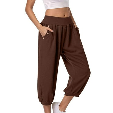 Eiyaclvo Capris Pants for Women Soft Bound Feet Cropped Pants with Pockets Solid Color Lounge Capris Trendy Comfy Sweatpants