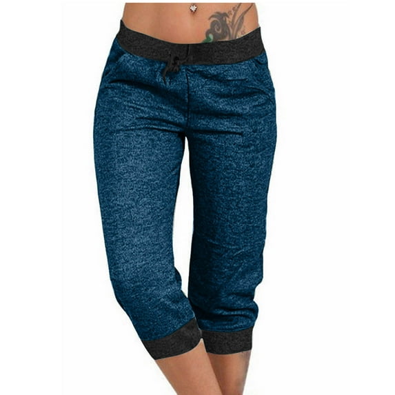 Eiyaclvo Capris Pants for Women with Pocket Drawstring Mid Waisted Cropped Pants Lounge Lightweight Leggings Comfy Soft Sportswear Fitness
