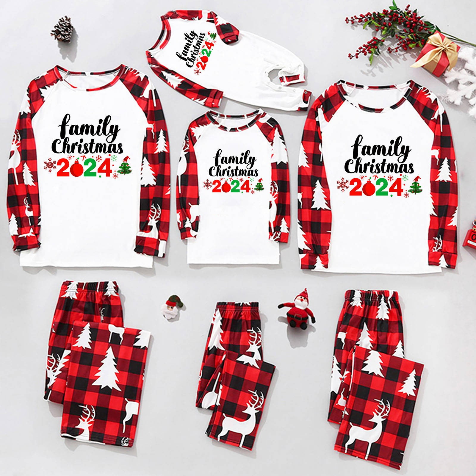 Eiyaclvo Christmas Matching Family Pajamas Sets Letter Printed Top with