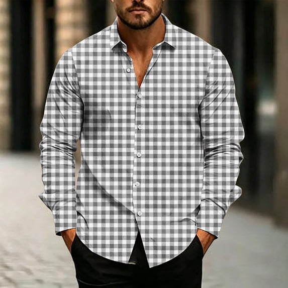 Eiyaclvo Gingham Shirt for Men Long Sleeve Button Down Plaid Shirts Business Casual Dress Shirt