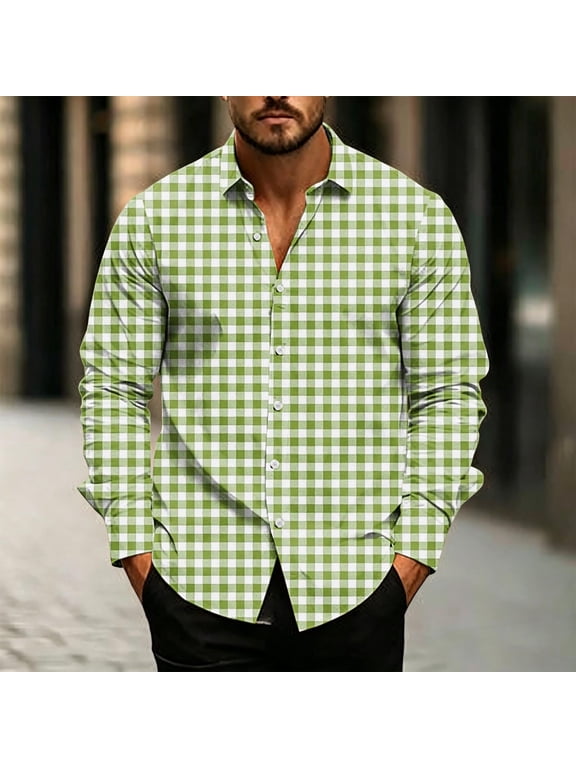 Gingham Shirt for Men Long Sleeve Button Down Plaid Shirts Business Casual Dress Shirt