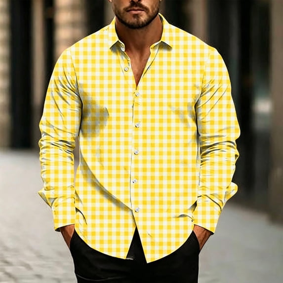 Eiyaclvo Gingham Shirt for Men Long Sleeve Button Down Plaid Shirts Business Casual Dress Shirt
