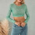thumbnail image 1 of Eiyaclvo Glitter Tops for Women Sequin Crop Top Long Sleeve Crew Neck Solid Color Shirts Slim Fit Tees Sparkle Crop Top for Concert Party, 1 of 6