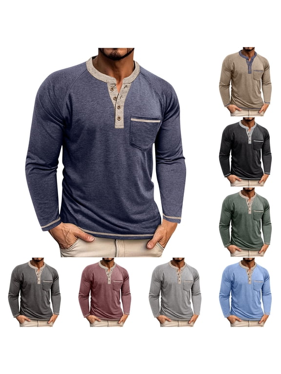 Long Sleeve Henley Shirts for Men Lightweight V Neck Button T-Shirt Casual Fall Long Sleeve Basic Tee Shirts with Chest Pocket