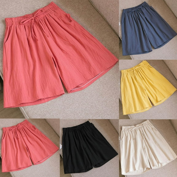 Eiyaclvo Lounge Shorts for Womens Drawstring Elastic Waisted Wide Leg Shorts Loose Lightweight Summer Beach Shorts with Pockets