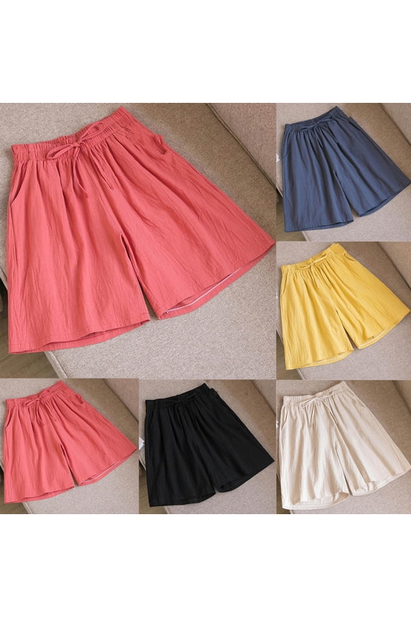 Lounge Shorts for Womens Drawstring Elastic Waisted Wide Leg Shorts Loose Lightweight Summer Beach Shorts with Pockets