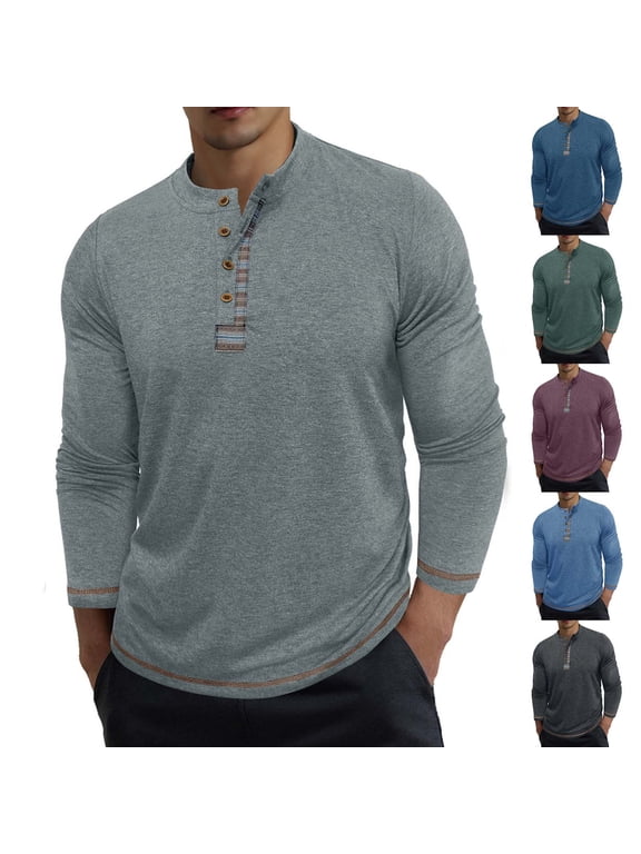 Men's Long Sleeve Henley Shirts Lightweight V Neck Button T-Shirt Fall Casual Work Tops