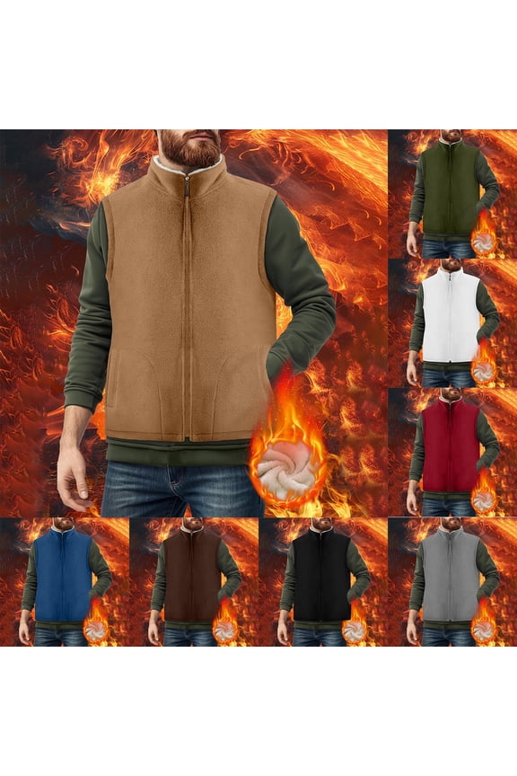 Men's Winter Vest Casual Sherpa Fleece Vests Full Zip Stand Collar Warm Sleeveless Jacket Lightweight Vest with Pocket