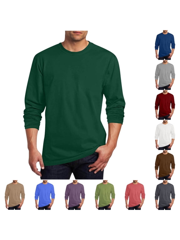 Mens Fall Long Sleeve T-Shirts Casual Crew Neck Basic Tee Shirts