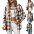 thumbnail image 1 of Eiyaclvo Plaid Shirts for Women Oversized Long Sleeve Lapel Collar Button Down Shirt Flannel Shackets Casual Dressy Blouses Tops with Pocket, 1 of 8