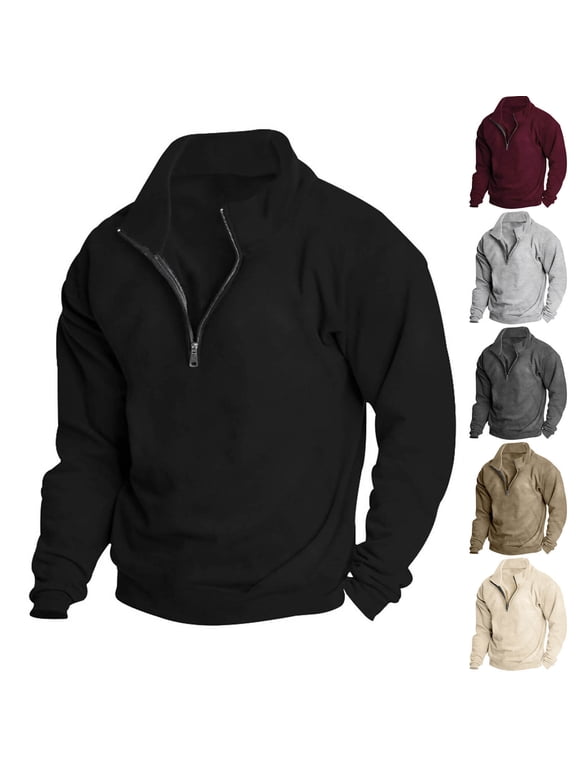 Quarter Zip Pullover for Men Long Sleeve 1/4 Zip Stand Collar Casual Sweatshirt Fall Fashion Lightweight Pullover Top Wine M