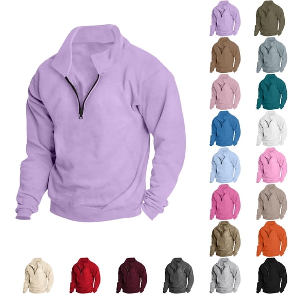 Eiyaclvo Quarter Zip Pullover for Men Long Sleeve 1/4 Zip Stand Collar Casual Sweatshirt Fall Fashion Lightweight Pullover Top