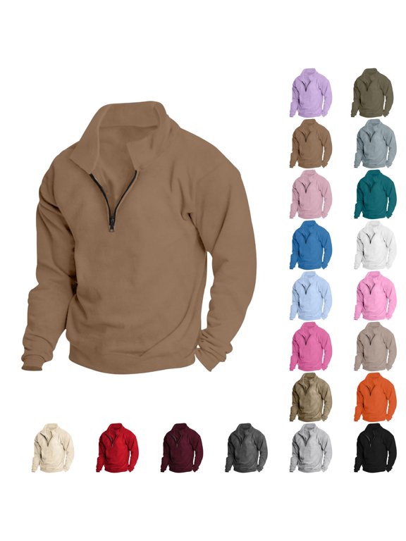 Quarter Zip Pullover for Men Long Sleeve 1/4 Zip Stand Collar Casual Sweatshirt Fall Fashion Lightweight Pullover Top