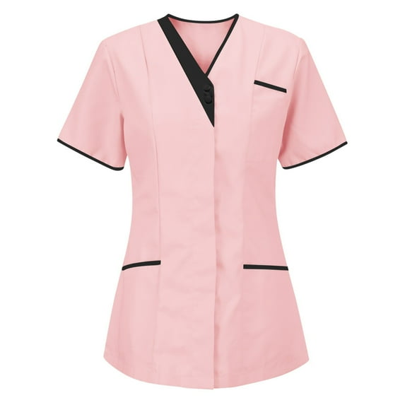 Eiyaclvo Scrubs Tops for Women Short Sleeve V Neck Nursing Uniform Shirts Soft Stretch Workwear Solid Color Working Scrubs with Pockets