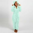 thumbnail image 1 of Eiyaclvo Sherpa Jumpsuits Women Plus Size Zip Up Long Sleeve Hooded Romper Sleepwear Plush Fleece One Piece Loungerwear Solid Fuzzy Onesie Pajamas, 1 of 6