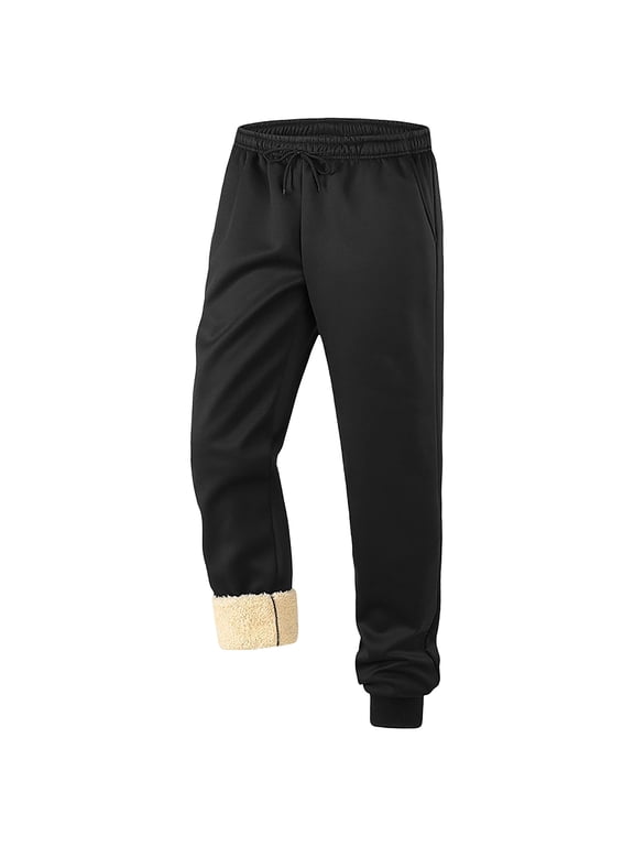 Sherpa Lined Sweatpants for Men Fleece Lined Warm Trousers with Pockets Drawstring Elastic Waist Thermal Winter Joggers