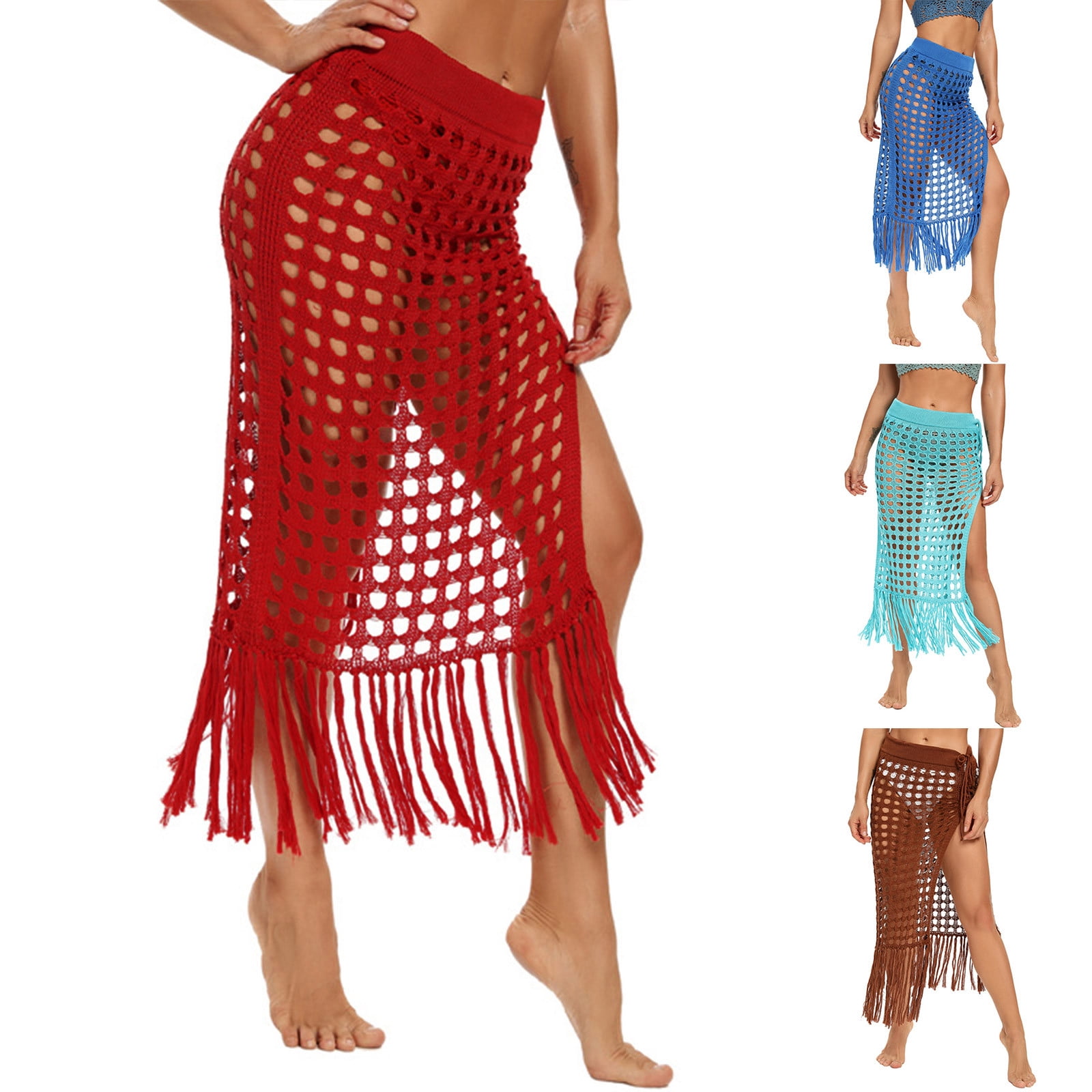 Solid Color Hollow Tassel Swimsuit Cover Up
