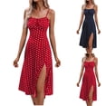 thumbnail image 1 of Eiyaclvo Spaghetti Strap Dresses for Women Summer Polka Dot Midi Dress Sleeveless Side Slit A Line Long Flowy Beach Sundress Corset Dress, 1 of 8
