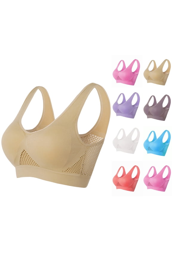 Sports Bra for Women Plus Size Wireless Seamless Bras with Cooling Lift-Up Air Bras Mesh High Support Comfortable Breathable Bralettes