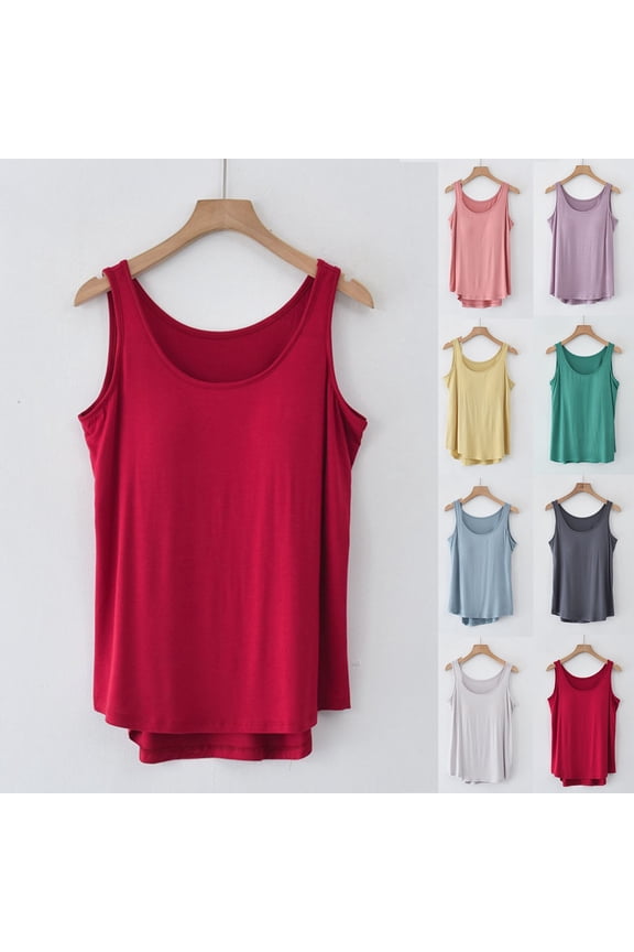 Tank Tops for Women with Built in Bar Sleeveless Scoop Neck Loose Fit Flowy Tanks Trendy Summer Casual Tank Shirts