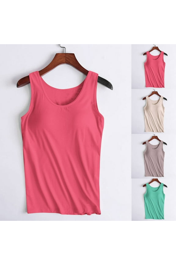 Tank Tops for Women with Built in Bra Casual Scoop Neck Sleeveless Cami Shirts Soft Comfy Summer Basic Workout Top