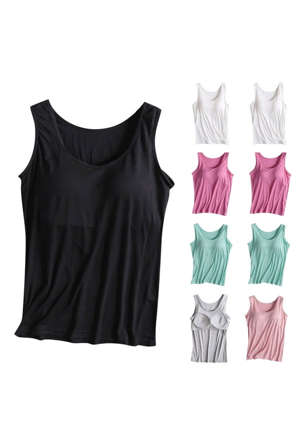 Tank Tops with Built in Bra for Women Casual Scoop Neck Sleeveless Shirts Soft Comfy Summer Basic Yoga Tank Top