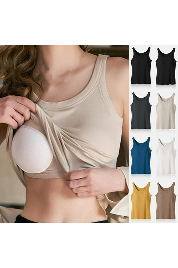 Tank tops with Built in Bra for Women Scoop Neck Sleeveless Camisoles Tops Soft Padded Cami Shirts Workout Tank Top