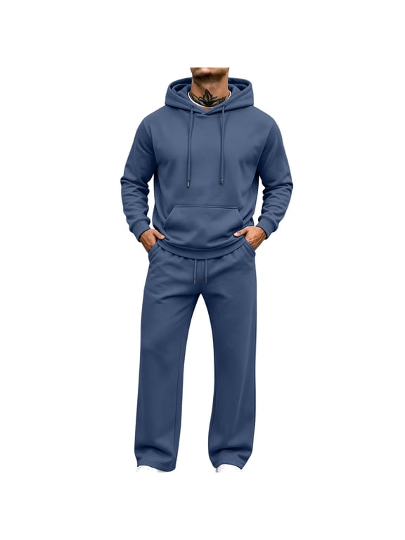 Tracksuit Men 2 Piece Set Y2k Hooded Sweatshirt and Wide Leg Sweatpant Fall Winter Outfits Workout Casual Sweatsuit