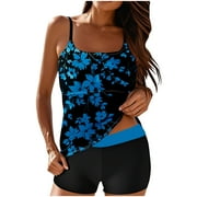 Eiyaclvo Tummy Control Tankini Bathing Suits for Women Modest Swimsuits Floral Tankini Top with Boyshorts Vacation Beach Swimwear