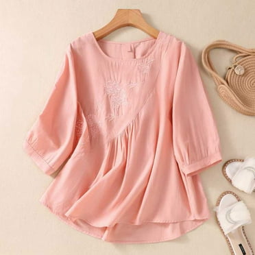 Eiyaclvo Tunic Tops for Women 3/4 Bell Sleeve V Neck Button Up Henley Shirts Gradient Blouses Casual Loose Fit Clothes