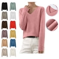 thumbnail image 1 of Eiyaclvo V Neck Sweater for Women Lightweight Long Sleevee Knit Pullover Top Fall Loose Fit Cozy Sweaters, 1 of 6