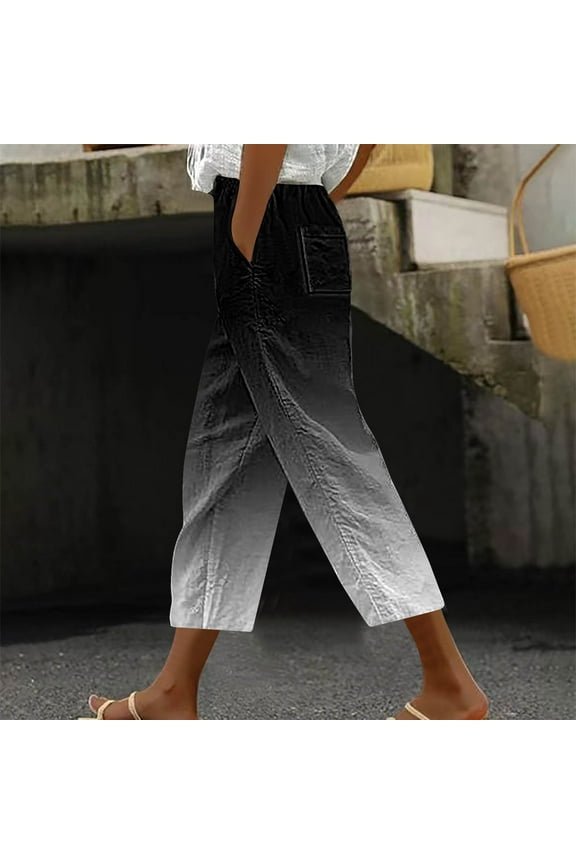 Wide Leg Capris for Women Trendy Straight Leg Harem Pants with Pockets Gradient Cropped Pants Drawstring Lounge Pants