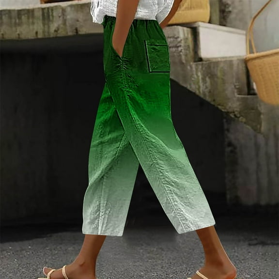 Eiyaclvo Wide Leg Capris for Women Trendy Straight Leg Harem Pants with Pockets Gradient Cropped Pants Drawstring Lounge Pants